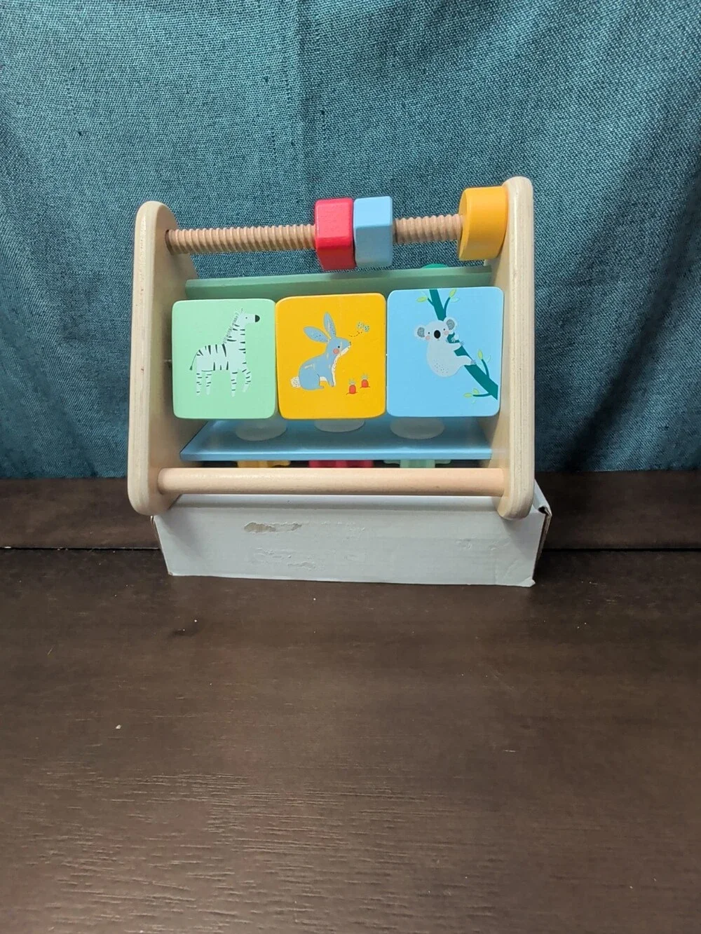 Fisher Price Wooden Busy Box Triangle | Infant Sensory Toy | Animals & Gears